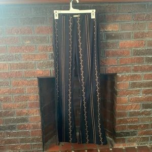 Small/medium black suede brown vertical stripped embroidery flare pants